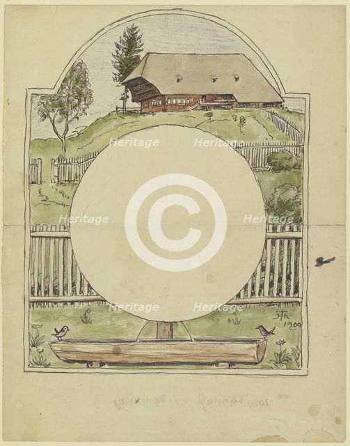 Black Forest clock face with fountain, 1900. Creator: Hans Thoma.