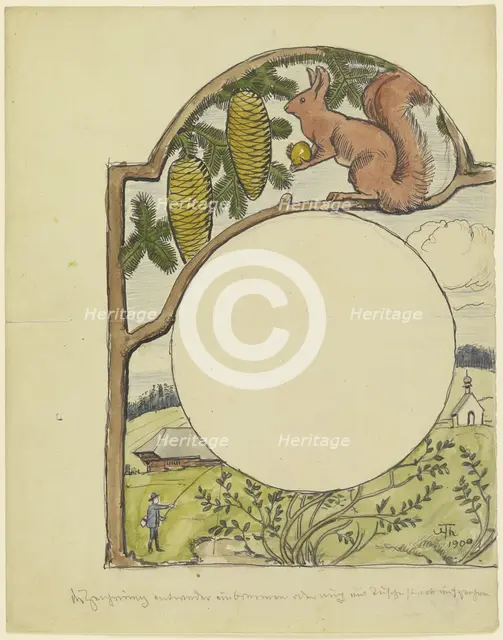 Black Forest clock face with squirrel, 1900. Creator: Hans Thoma.