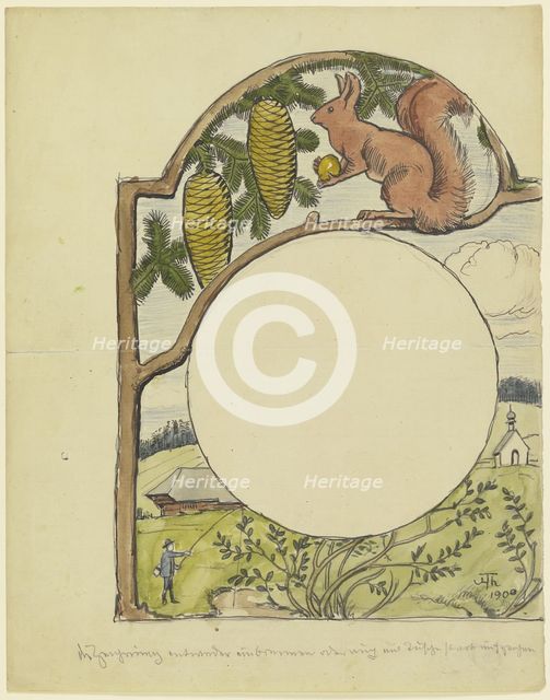 Black Forest clock face with squirrel, 1900. Creator: Hans Thoma.