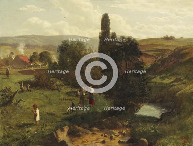 Black Forest landscape with children playing, 1867. Creator: Thoma, Hans (1839-1924).