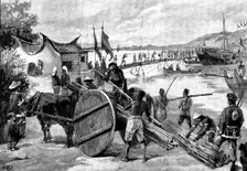 "Black Flags' in Formosa: constructing a...bridge across the Lagoon, by which to retreat..., 1895. Creator: P Naumann