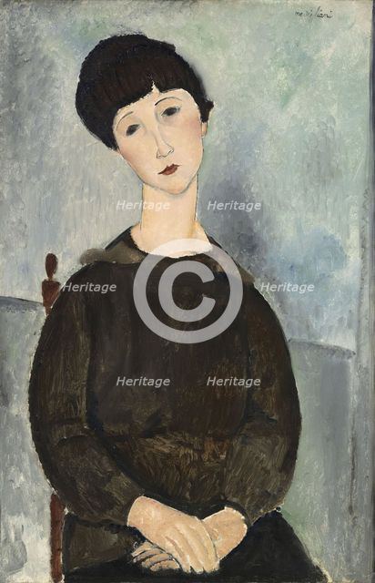 Black Hair or Young brown-haired girl sitting. Creator: Modigliani, Amedeo (1884-1920).