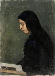 Black-haired woman reading, 1860-1900. Creator: Adolf von Becker