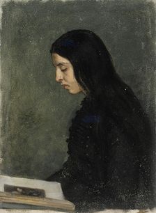 Black-haired woman reading, 1860-1900. Creator: Adolf von Becker