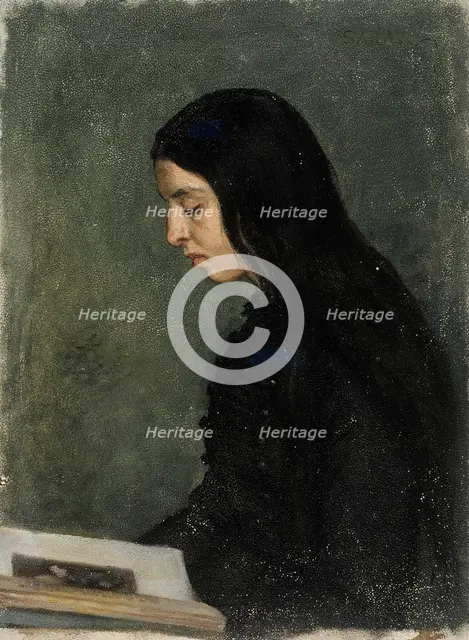 Black-haired woman reading, 1860-1900. Creator: Adolf von Becker.
