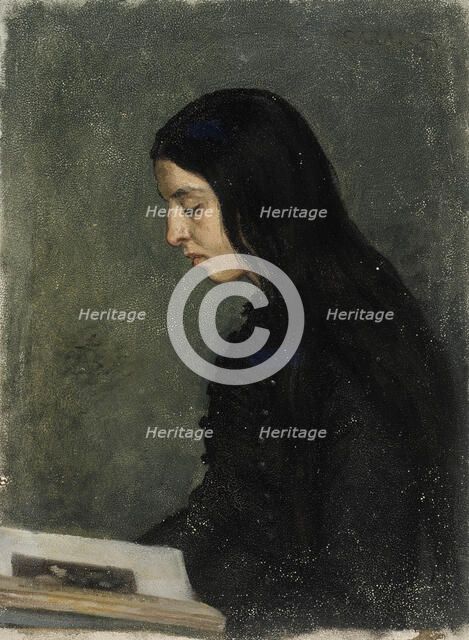Black-haired woman reading, 1860-1900. Creator: Adolf von Becker.