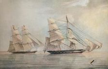 Black Joke engaging the Spanish Slave Brig El Almirante, 1 February 1829 1830. Artist: Edward Duncan