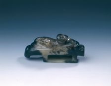 Black jade dagger scabbard slide with kui dragon, Western Han dynasty, China, 206 BC-8 AD. Creator: Unknown