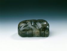 Black jade recumbent bear insert, Han dynasty, China, 206 BC-220. Creator: Unknown