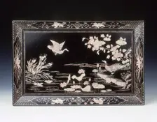 Black lacquer tray with mother-of-pearl, Ming dynasty, China, 2nd half of 16th century. Creator: Unknown