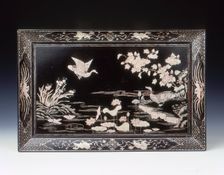 Black lacquer tray with mother-of-pearl, Ming dynasty, China, 2nd half of 16th century. Creator: Unknown