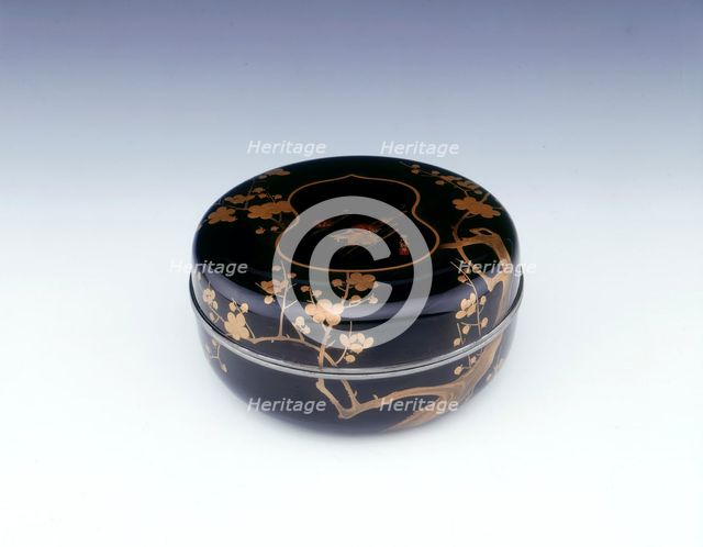 Black lacquer box with cherry tree decoration, Edo Period, Japan, late 19th century. Artist: Unknown