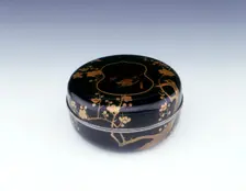 Black lacquer box with cherry tree decoration, Edo Period, Japan, late 19th century. Creator: Unknown