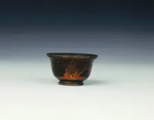 Black lacquer cup with landscape scene, Qing dynasty, China, 18th century. Creator: Unknown