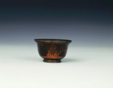 Black lacquer cup with landscape scene, Qing dynasty, China, 18th century