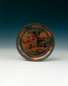 Black lacquer saucer with landscape decoration, Qing dynasty, China, late 18th/early 19th century