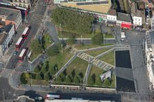 Black Lives Matter slogan written on path in General Gordon Place, Woolwich, London, 2021 . Creator: Damian Grady