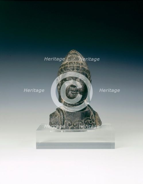 Black marble head of a Bodhisattva, China, 757-906 AD. Creator: Unknown.