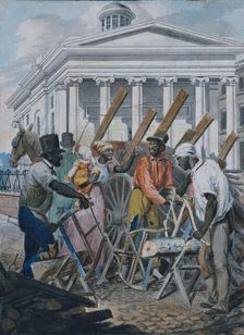 Black Sawyers Working in front of the Bank of Pennsylvania, Philadelphia, 1811-ca. 1813. Creator: Attributed to John Lewis Krimmel (1786-1821)