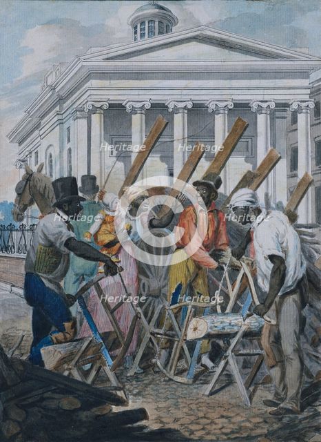 Black Sawyers Working in front of the Bank of Pennsylvania, Philadelphia, 1811-ca. 1813. Creator: Attributed to John Lewis Krimmel (1786-1821).