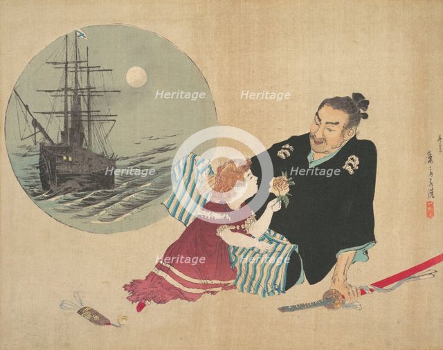 Black Ship, (Kurofune), illustration from Bugei Kurabu (Literary Club). Creator: Tomioka Eisen.