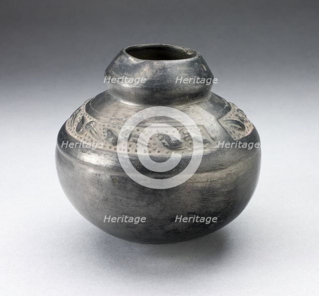Blackware Narrow Neck Jar with Shoulder Impressed with Birds, A.D. 1000/1400. Creator: Unknown.
