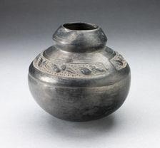Blackware Narrow Neck Jar with Shoulder Impressed with Birds, A.D. 1000/1400. Creator: Unknown