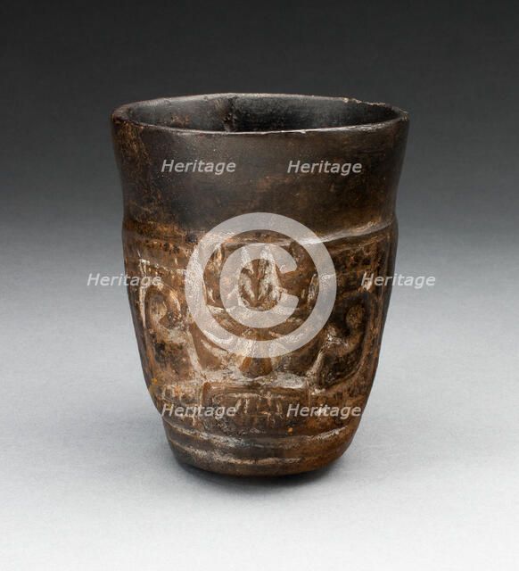 Blackware Cup with Abstract Faces Carved in Panels, A.D. 1000/1476. Creator: Unknown.