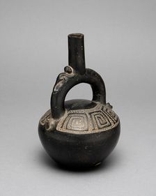 Blackware Stirrup Spout Vessel with Incised Squared Spiral Motif, A.D. 1200/1450. Creator: Unknown
