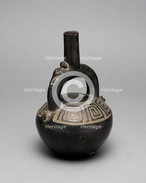 Blackware Stirrup Spout Vessel with Incised Squared Spiral Motif, A.D. 1200/1450. Creator: Unknown.