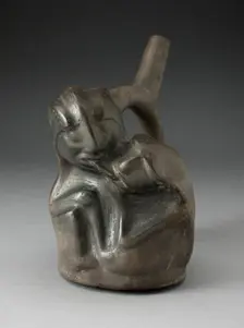 Blackware Spouted Vessel in the Form of a Couple in an Erotic Embrace, 100 B.C./A.D. 500. Creator: Unknown
