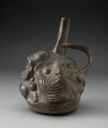 Blackware Spouted Vessel in the Form of a Composite Face, Animals, and Fish, 100 B.C./A.D. 500. Creator: Unknown