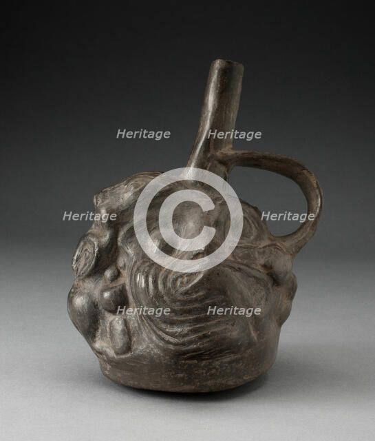 Blackware Spouted Vessel in the Form of a Composite Face, Animals, and Fish, 100 B.C./A.D. 500. Creator: Unknown.