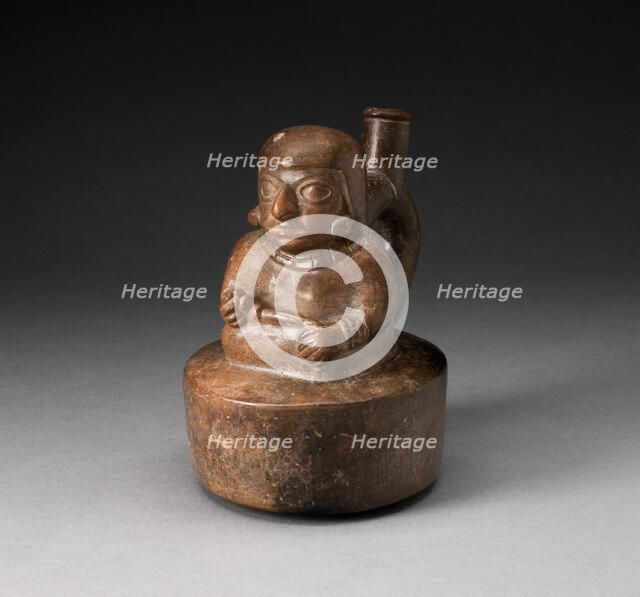 Blackware Spouted Vessel with a Seated Female Holding a Pipe or Staff, 100 B.C./A.D. 500. Creator: Unknown.