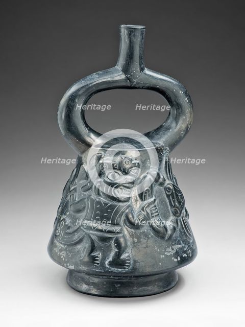 Blackware Vessel with a Relief Depicting a Figure Fighting a Crab, 100 B.C./A.D. 500. Creator: Unknown.