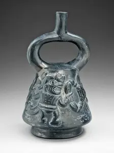 Blackware Vessel with a Relief Depicting a Figure Fighting a Crab, 100 B.C./A.D. 500. Creator: Unknown