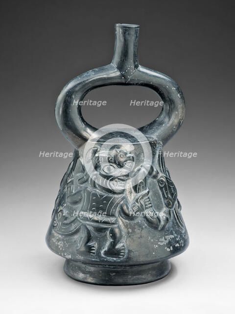 Blackware Vessel with a Relief Depicting a Figure Fighting a Crab, 100 B.C./A.D. 500. Creator: Unknown.