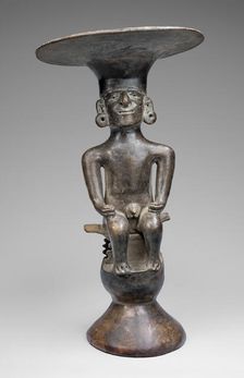 Blackware Vessel with Flaring Rim in the Form of a Seated Figure, A.D. 1000/1500. Creator: Unknown