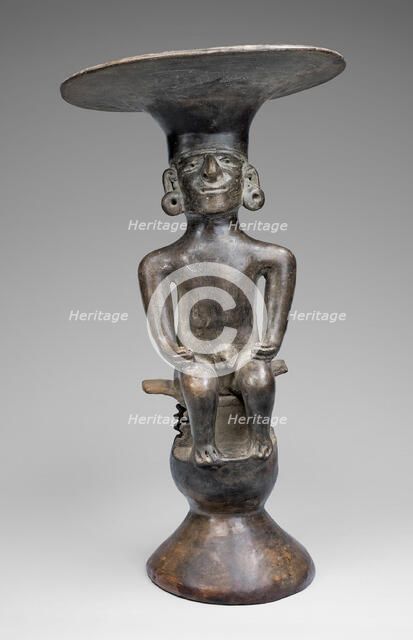 Blackware Vessel with Flaring Rim in the Form of a Seated Figure, A.D. 1000/1500. Creator: Unknown.