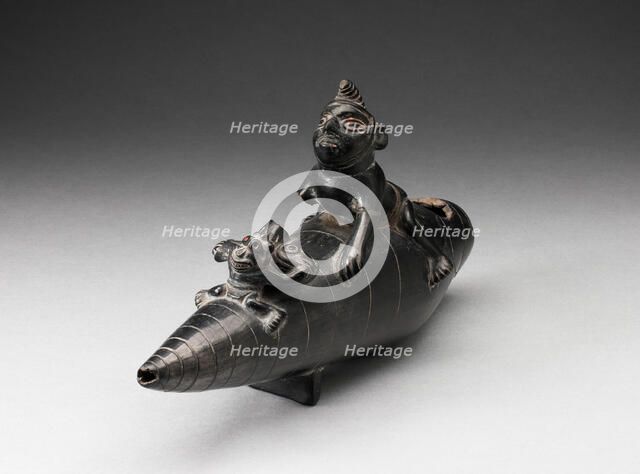 Blackware Vessel in the Form of Two Figures Seated on Reed Boat, Parts Missing, A.D. 1000/1400. Creator: Unknown.