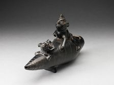 Blackware Vessel in the Form of Two Figures Seated on Reed Boat, Parts Missing, A.D. 1000/1400. Creator: Unknown