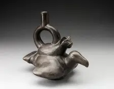 Blackware Vessel in the Form of a Feline Sitting on the Back of a Bird, 180 B.C./A.D. 500. Creator: Unknown