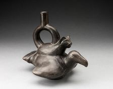 Blackware Vessel in the Form of a Feline Sitting on the Back of a Bird, 180 B.C./A.D. 500. Creator: Unknown