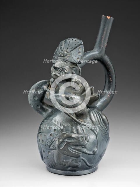 Blackware Vessel in the Form of a Figure Fishing, Possibly Ai-Apec, with a Crab, 100 B.C./A.D. 500. Creator: Unknown.