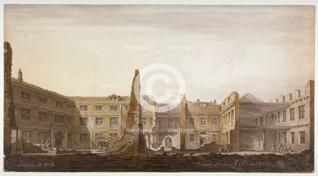 Blackwell Hall during demolition, City of London, 1819. Artist: Robert Blemmell Schnebbelie