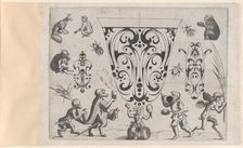 Blackwork Designs with Birds and Insects, Plate 7 from a Series of Blackwork Ornamen..., after 1622. Creator: Meinert Gelijs