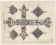 Blackwork Print with a Latin Cross and Four Motifs, ca. 1620. Creator: Claes Jansz Visscher