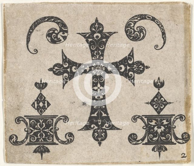 Blackwork Print with a Latin Cross and Small Motifs, ca. 1620. Creator: Claes Jansz Visscher.