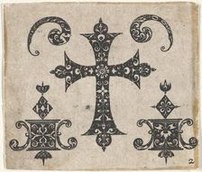 Blackwork Print with a Latin Cross and Small Motifs, ca. 1620. Creator: Claes Jansz Visscher