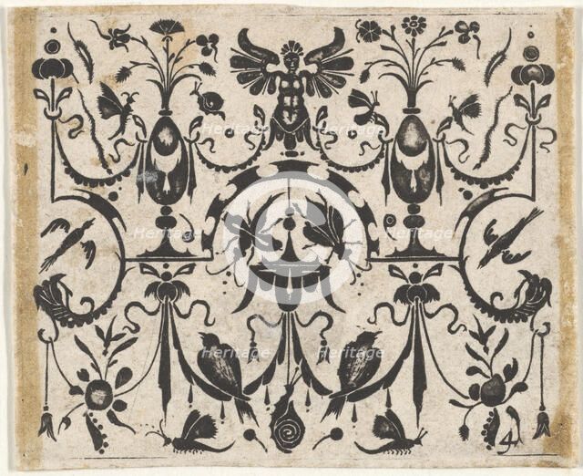 Blackwork Print with a Symmetric Grotesque Pattern, ca. 1620. Creator: Claes Jansz Visscher.